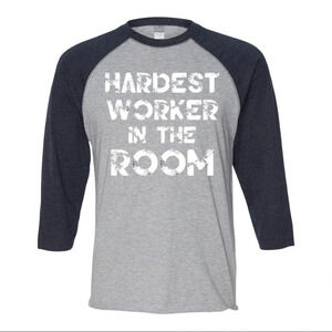NEW Mens Lat Hardest Worker in the Room Workout 3/4 Sleeve Baseball Shirt S-2XL